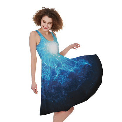 Blue Plasma Energy Print Women's Sleeveless Dress