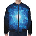 Blue Plasma Energy Print Zip Sleeve Bomber Jacket