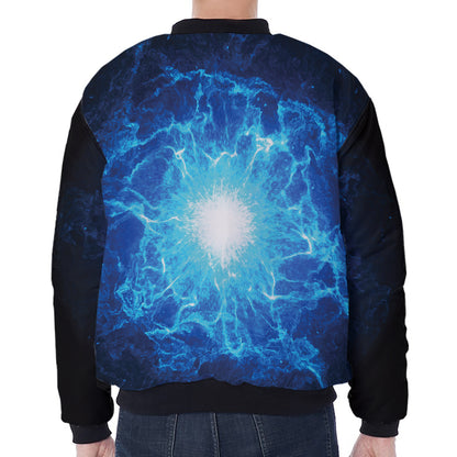 Blue Plasma Energy Print Zip Sleeve Bomber Jacket