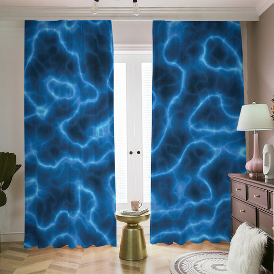 Blue Plasma Print Blackout Pencil Pleat Curtains
