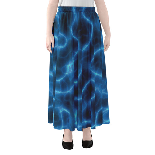 Blue Plasma Print Chiffon Maxi Skirt