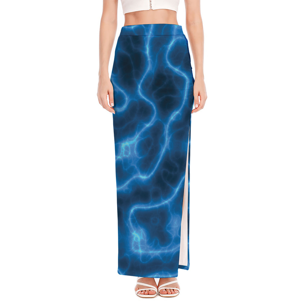 Blue Plasma Print High Slit Maxi Skirt