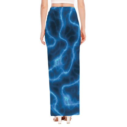 Blue Plasma Print High Slit Maxi Skirt