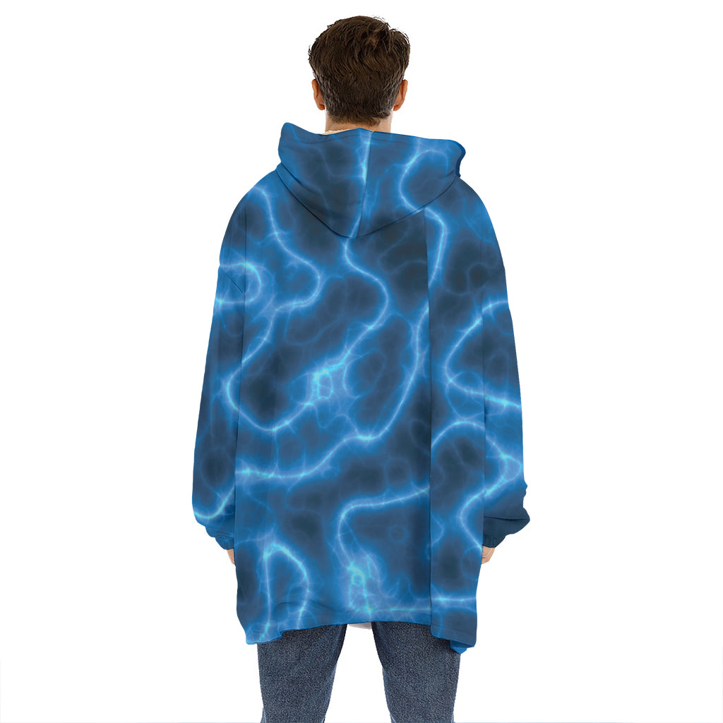 Blue Plasma Print Hoodie Blanket