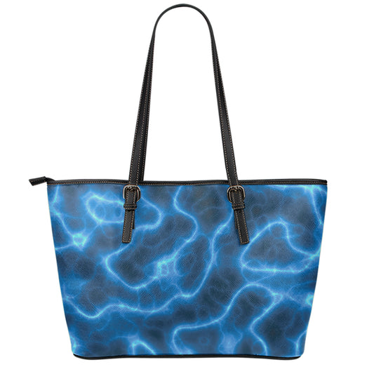 Blue Plasma Print Leather Tote Bag