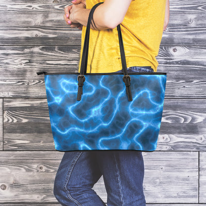 Blue Plasma Print Leather Tote Bag