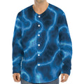 Blue Plasma Print Long Sleeve Baseball Jersey