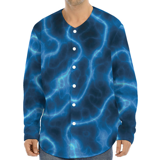 Blue Plasma Print Long Sleeve Baseball Jersey
