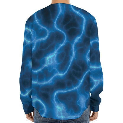 Blue Plasma Print Long Sleeve Baseball Jersey