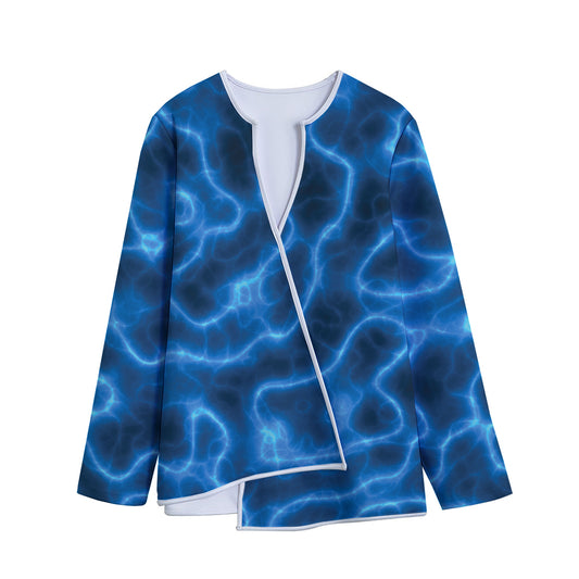 Blue Plasma Print Long Sleeve Short Coat