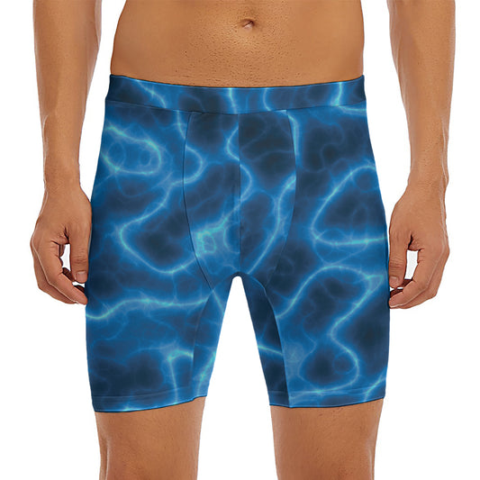 Blue Plasma Print Men's Long Boxer Briefs