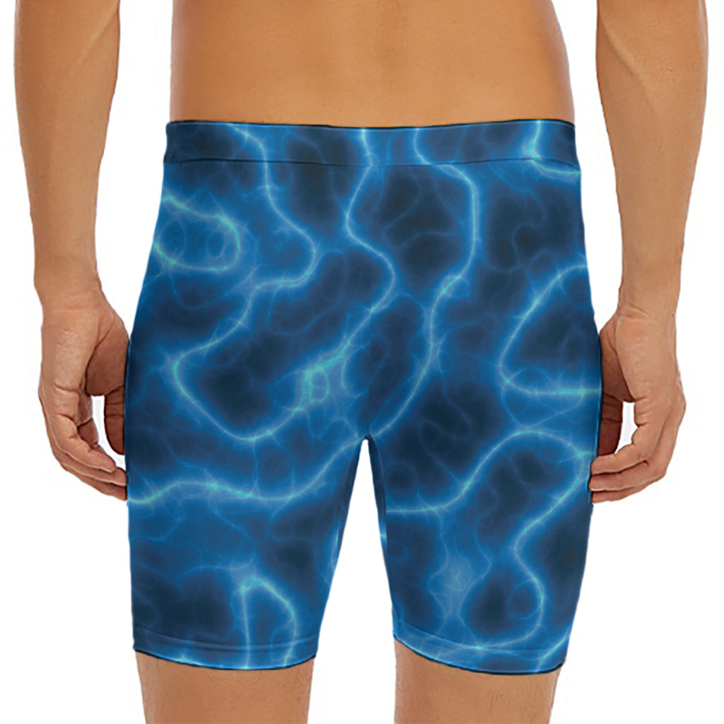 Blue Plasma Print Men's Long Boxer Briefs