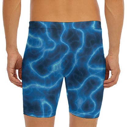 Blue Plasma Print Men's Long Boxer Briefs