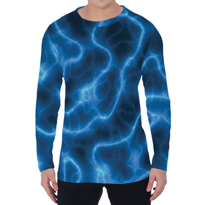 Blue Plasma Print Men's Long Sleeve T-Shirt