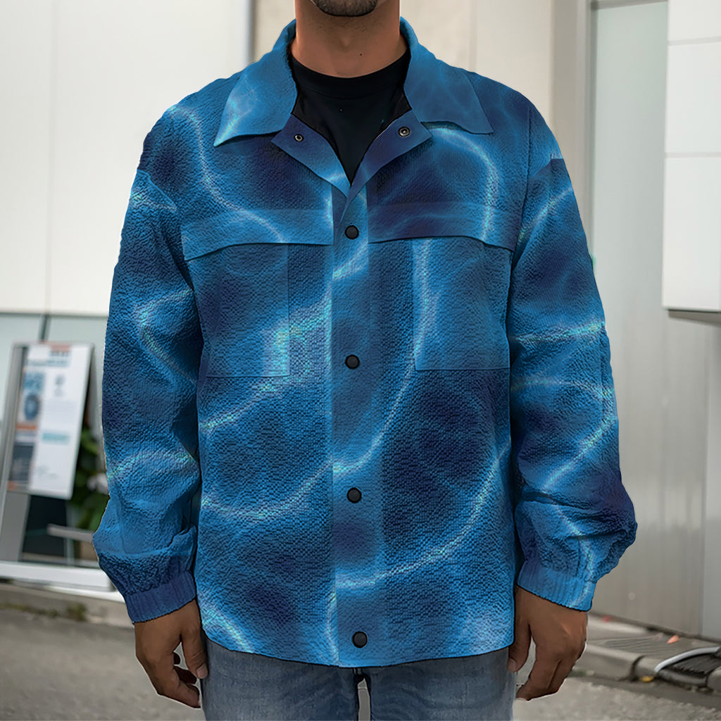 Blue Plasma Print Men's Shirt Jacket