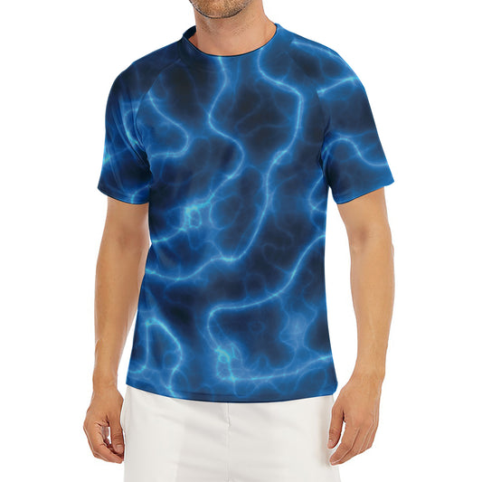 Blue Plasma Print Men's Short Sleeve Rash Guard