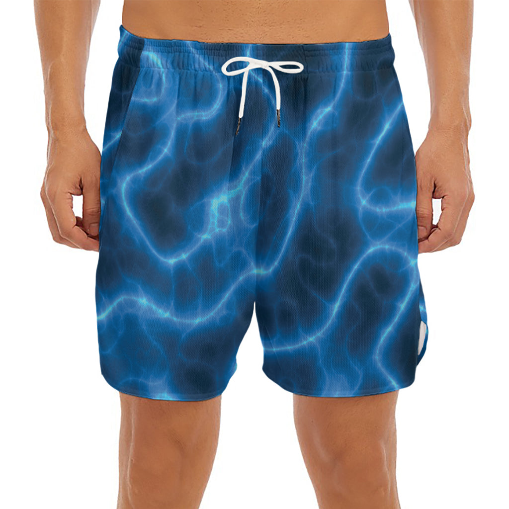 Blue Plasma Print Men's Split Running Shorts