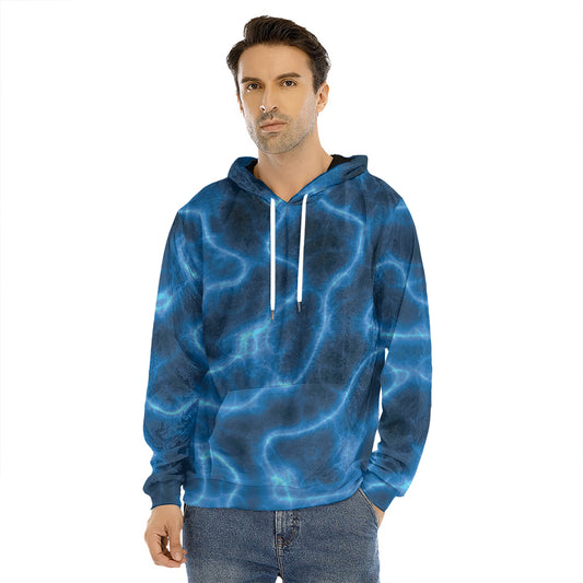 Blue Plasma Print Men's Velvet Pullover Hoodie
