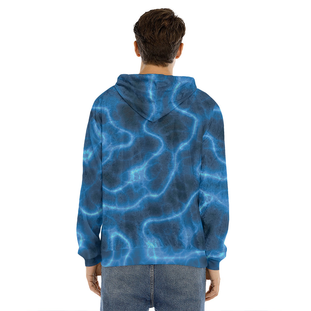Blue Plasma Print Men's Velvet Pullover Hoodie