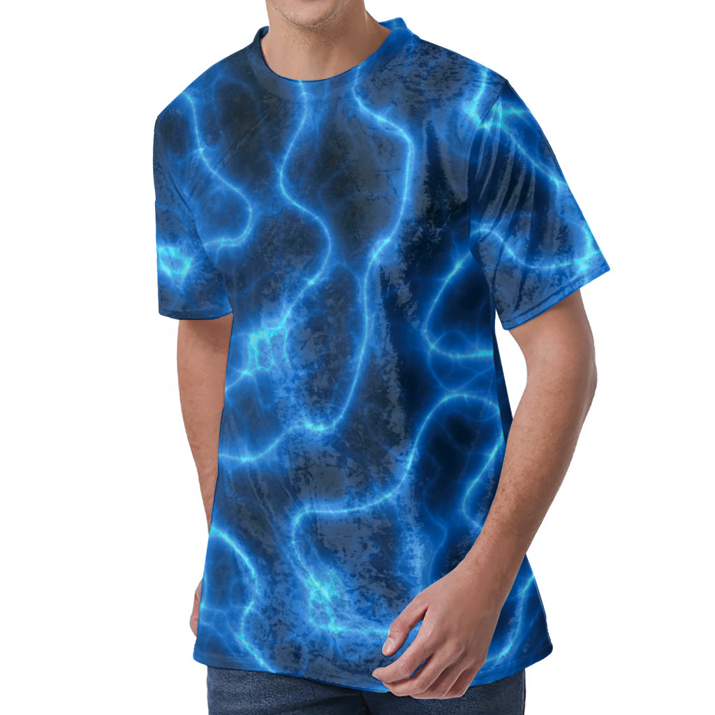 Blue Plasma Print Men's Velvet T-Shirt