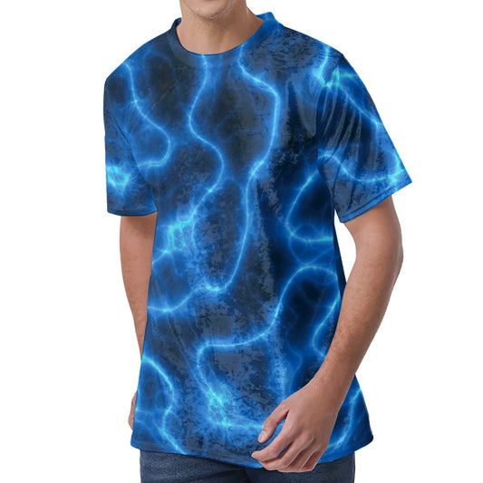 Blue Plasma Print Men's Velvet T-Shirt