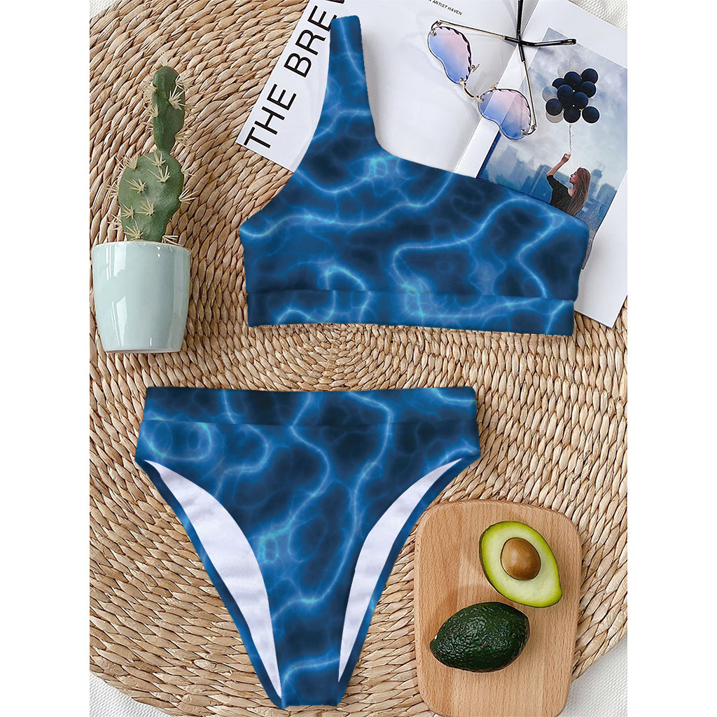 Blue Plasma Print One Shoulder Bikini Top