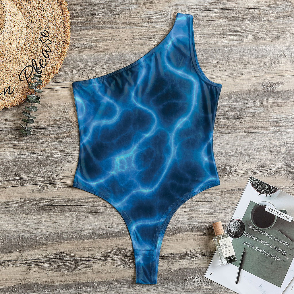 Blue Plasma Print One Shoulder Bodysuit