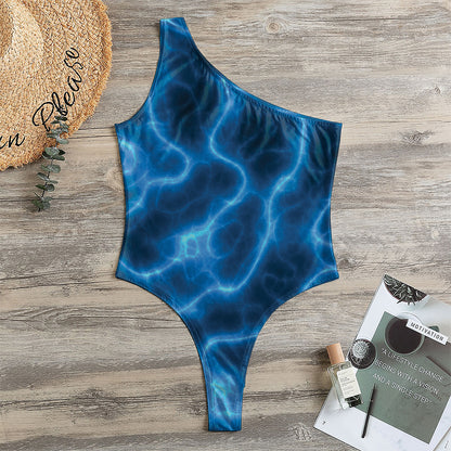 Blue Plasma Print One Shoulder Bodysuit