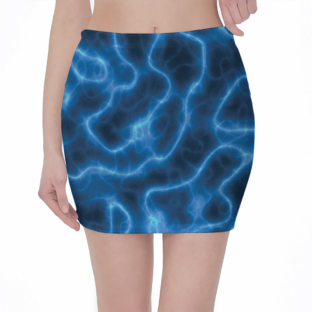 Blue Plasma Print Pencil Mini Skirt