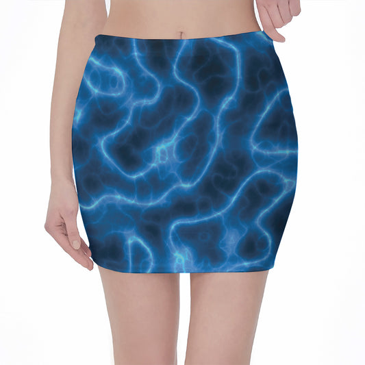 Blue Plasma Print Pencil Mini Skirt