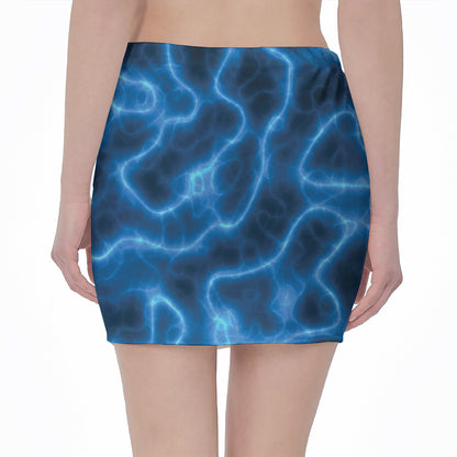 Blue Plasma Print Pencil Mini Skirt