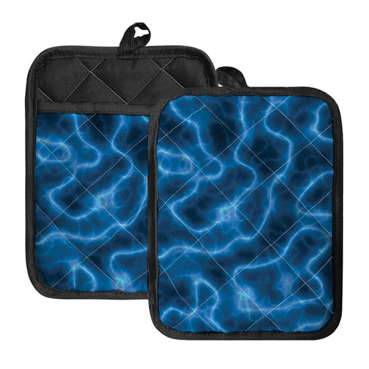 Blue Plasma Print Pot Holders With Pocket