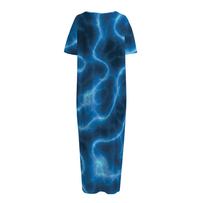 Blue Plasma Print Short Sleeve Long Nightdress