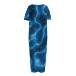 Blue Plasma Print Short Sleeve Long Nightdress