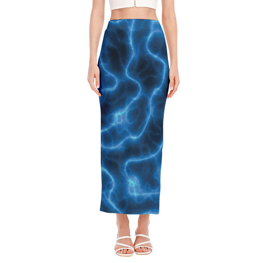 Blue Plasma Print Side Slit Maxi Skirt
