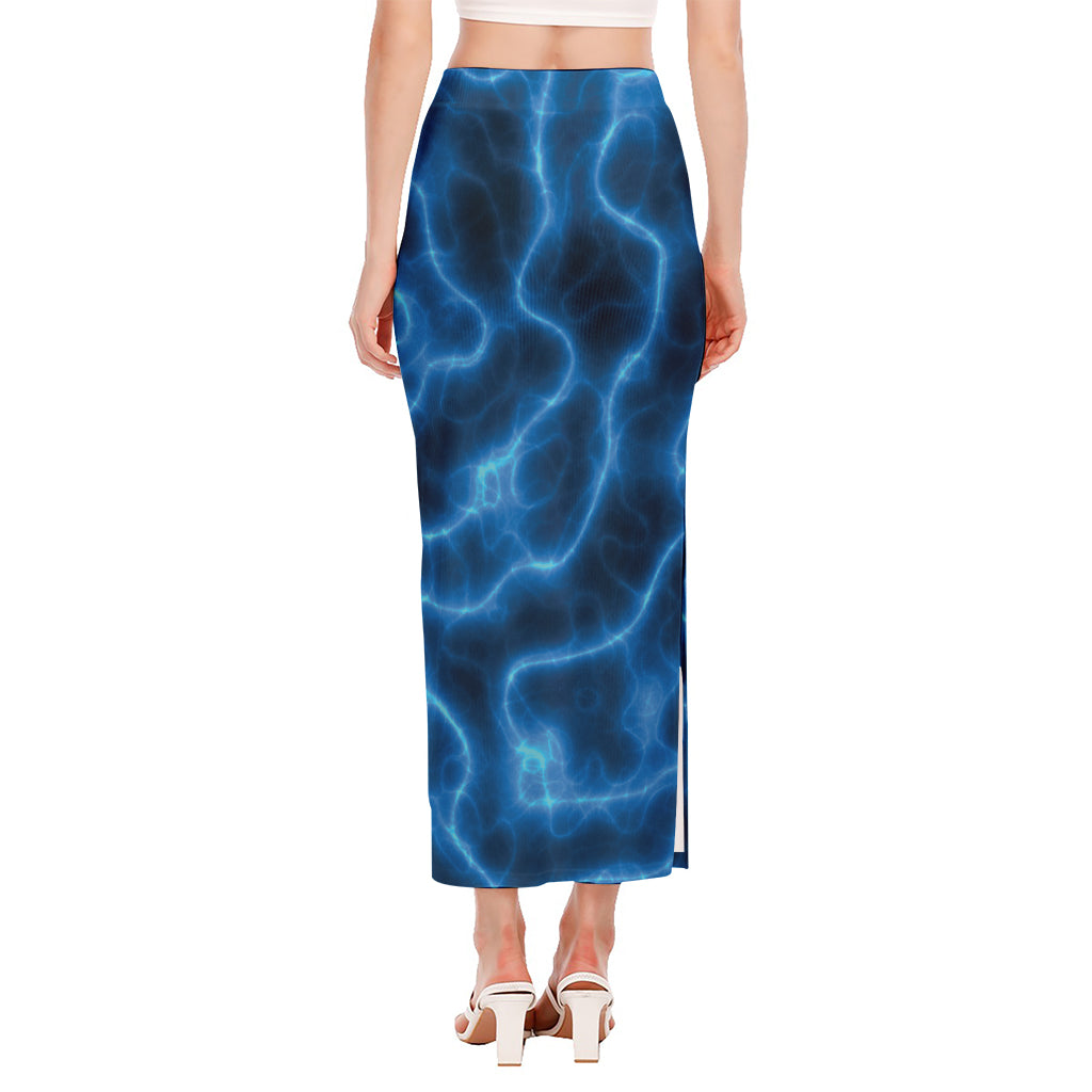 Blue Plasma Print Side Slit Maxi Skirt