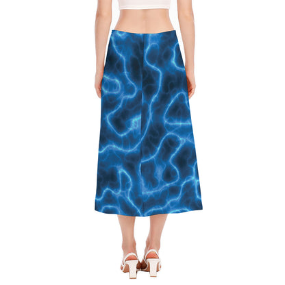 Blue Plasma Print Side Slit Midi Skirt