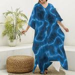 Blue Plasma Print Silk V-Neck Kaftan Dress