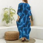 Blue Plasma Print Silk V-Neck Kaftan Dress