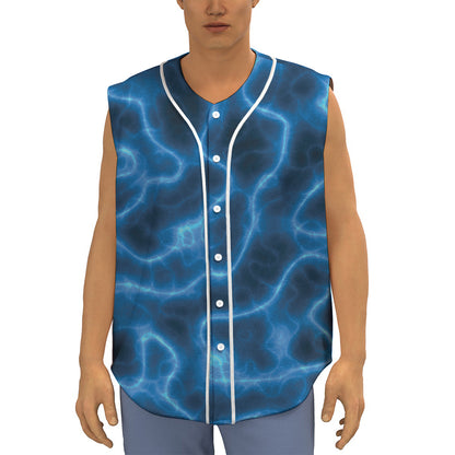 Blue Plasma Print Sleeveless Baseball Jersey