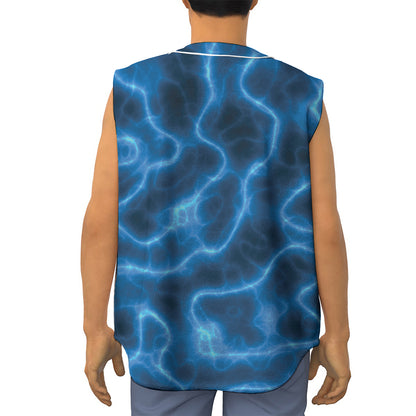 Blue Plasma Print Sleeveless Baseball Jersey