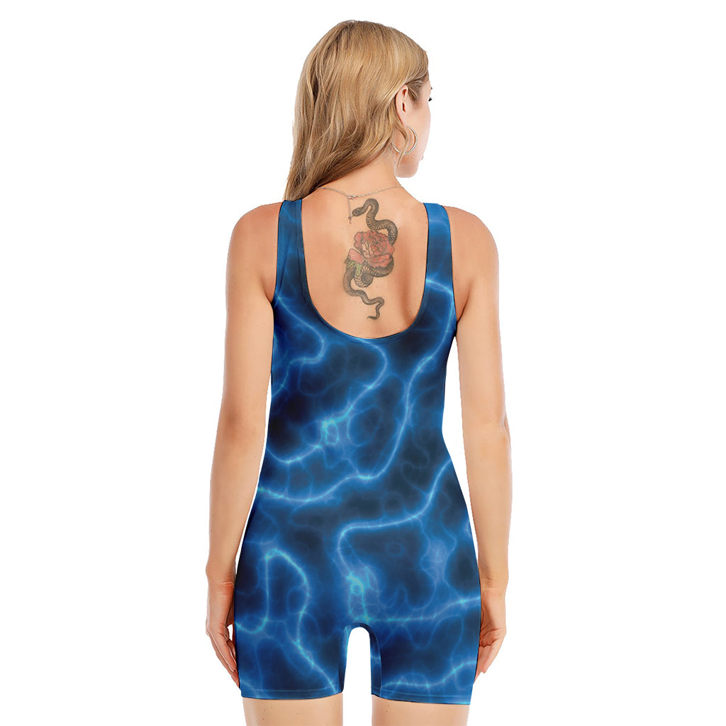 Blue Plasma Print Sleeveless One Piece Swimsuit