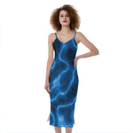Blue Plasma Print Slim Fit Midi Cami Dress