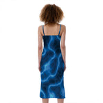 Blue Plasma Print Slim Fit Midi Cami Dress