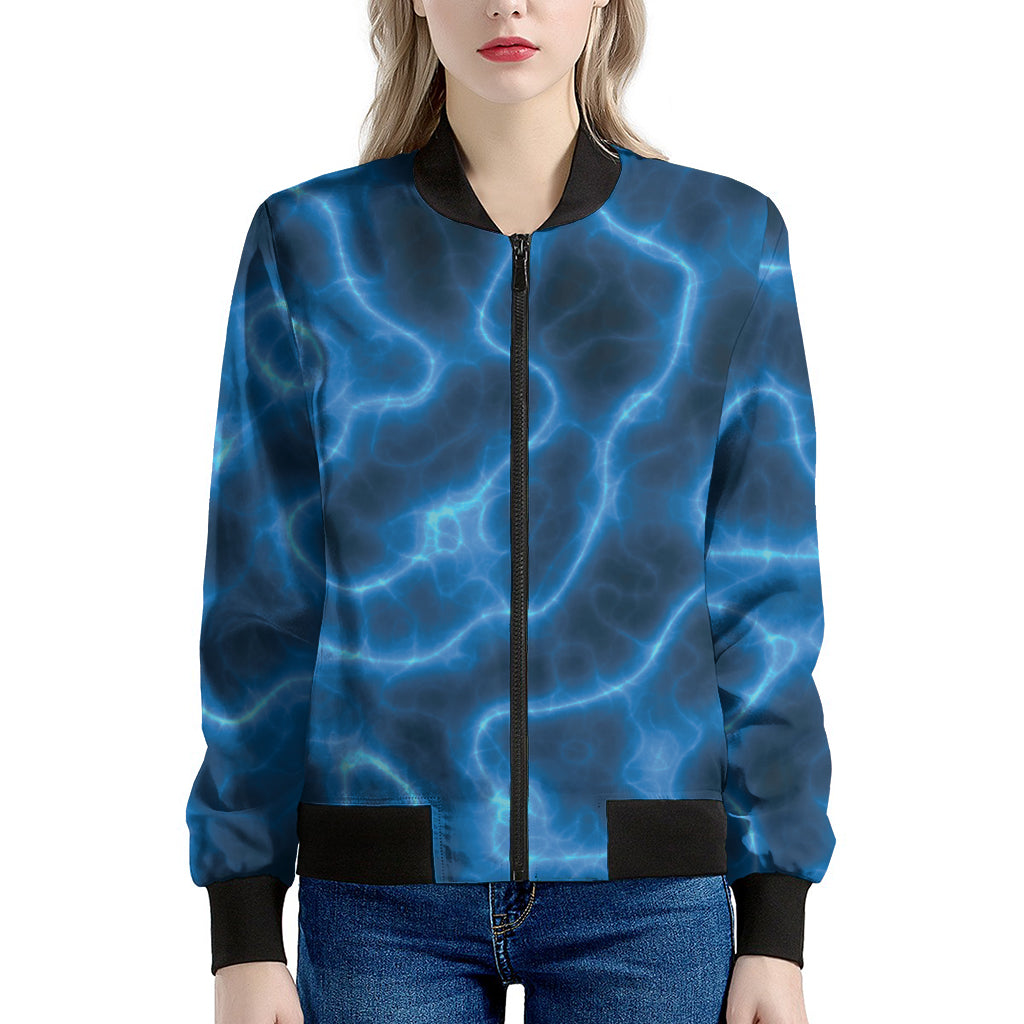 Blue Plasma Print Women's Bomber Jacket