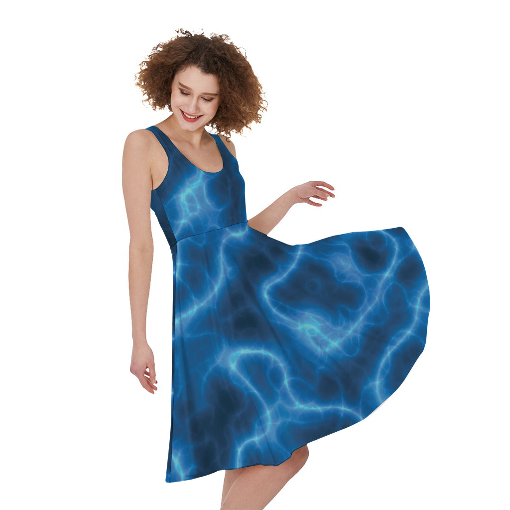Blue Plasma Print Women's Sleeveless Dress