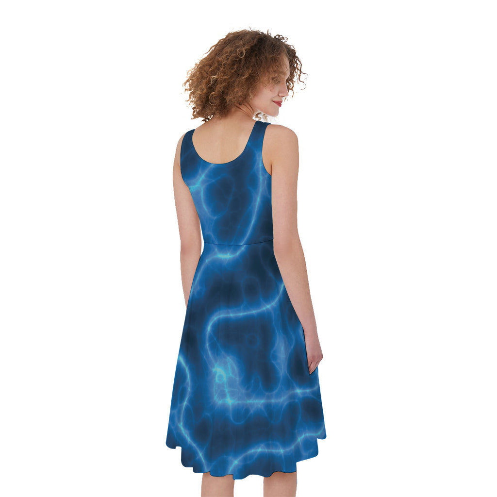 Blue Plasma Print Women's Sleeveless Dress