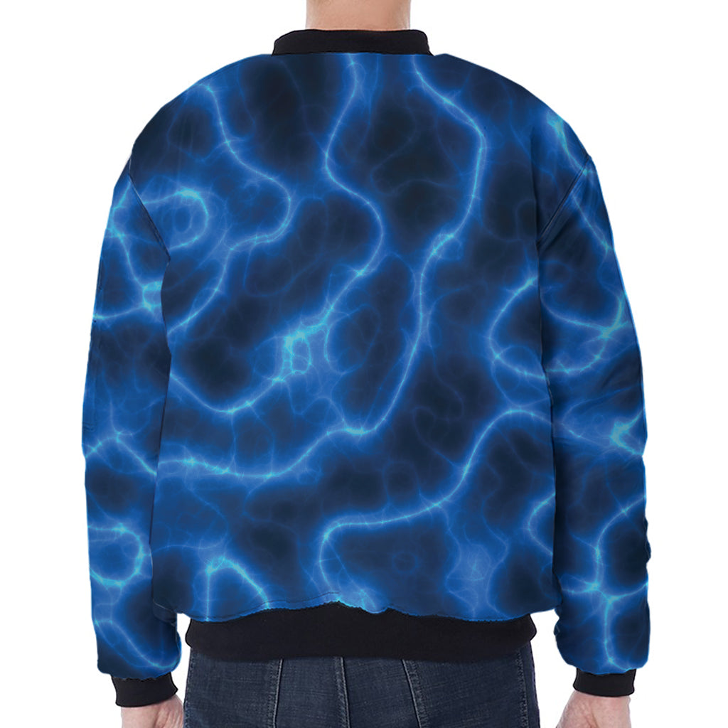 Blue Plasma Print Zip Sleeve Bomber Jacket