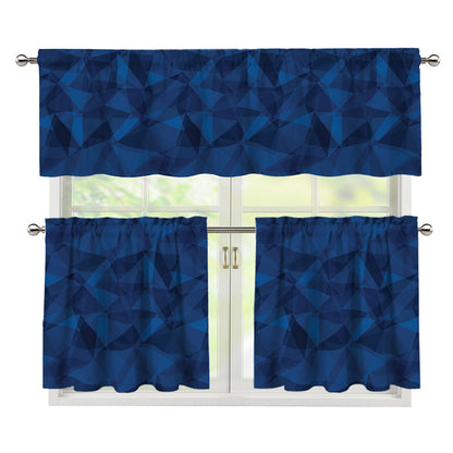 Blue Polygonal Geometric Print 3 Piece Kitchen Curtains