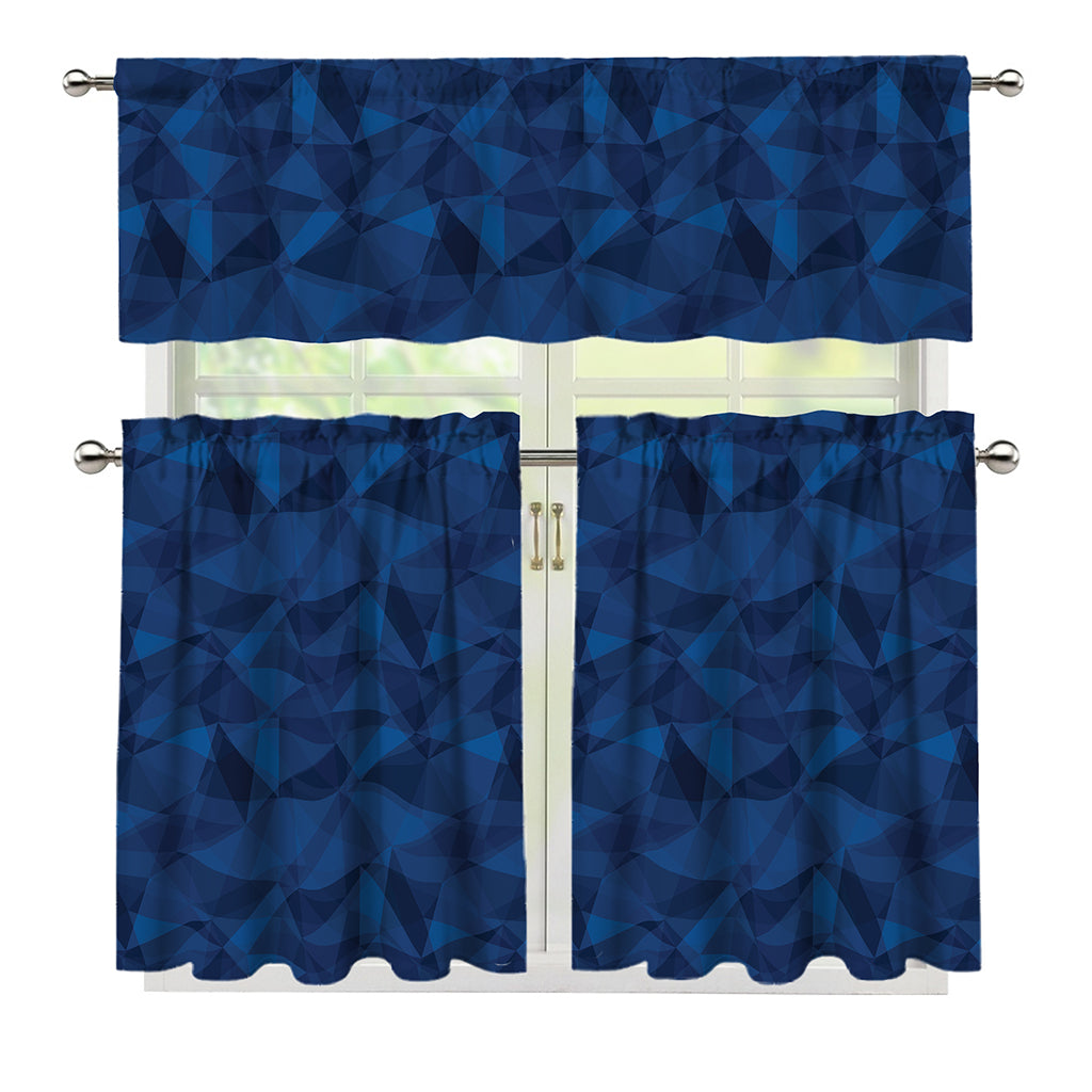 Blue Polygonal Geometric Print 3 Piece Kitchen Curtains